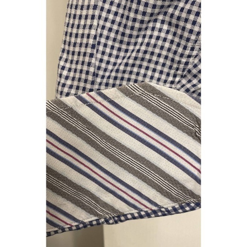 Mens Thomas Dean Long Sleeve Blue Check Button Front Shirt Size L Flip Cuff. 66 - Picture 4 of 4